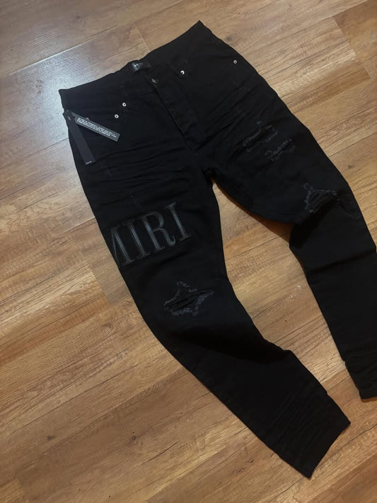 AMIRI Black Distressed Logo Jeans