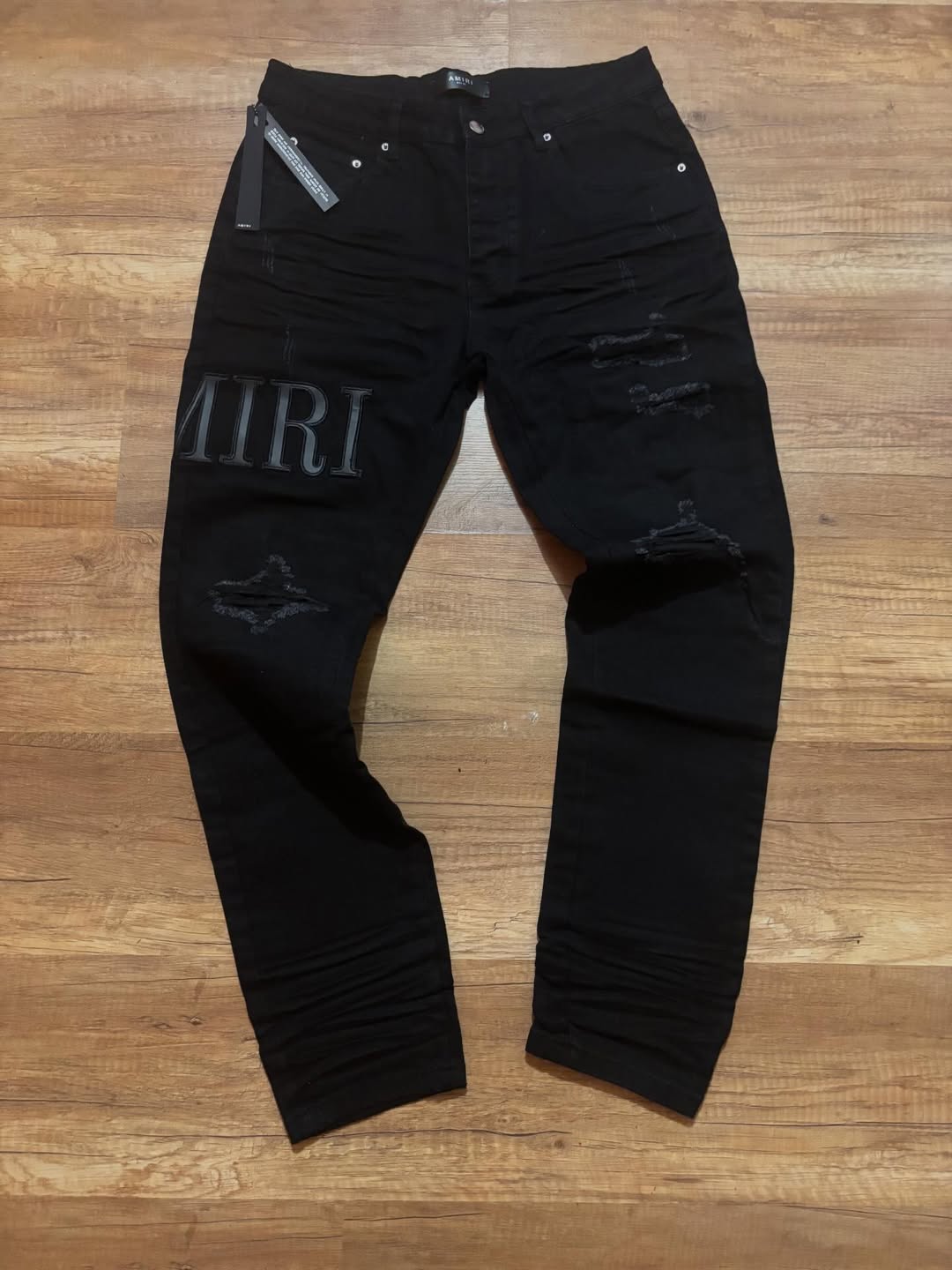 AMIRI Black Distressed Logo Jeans
