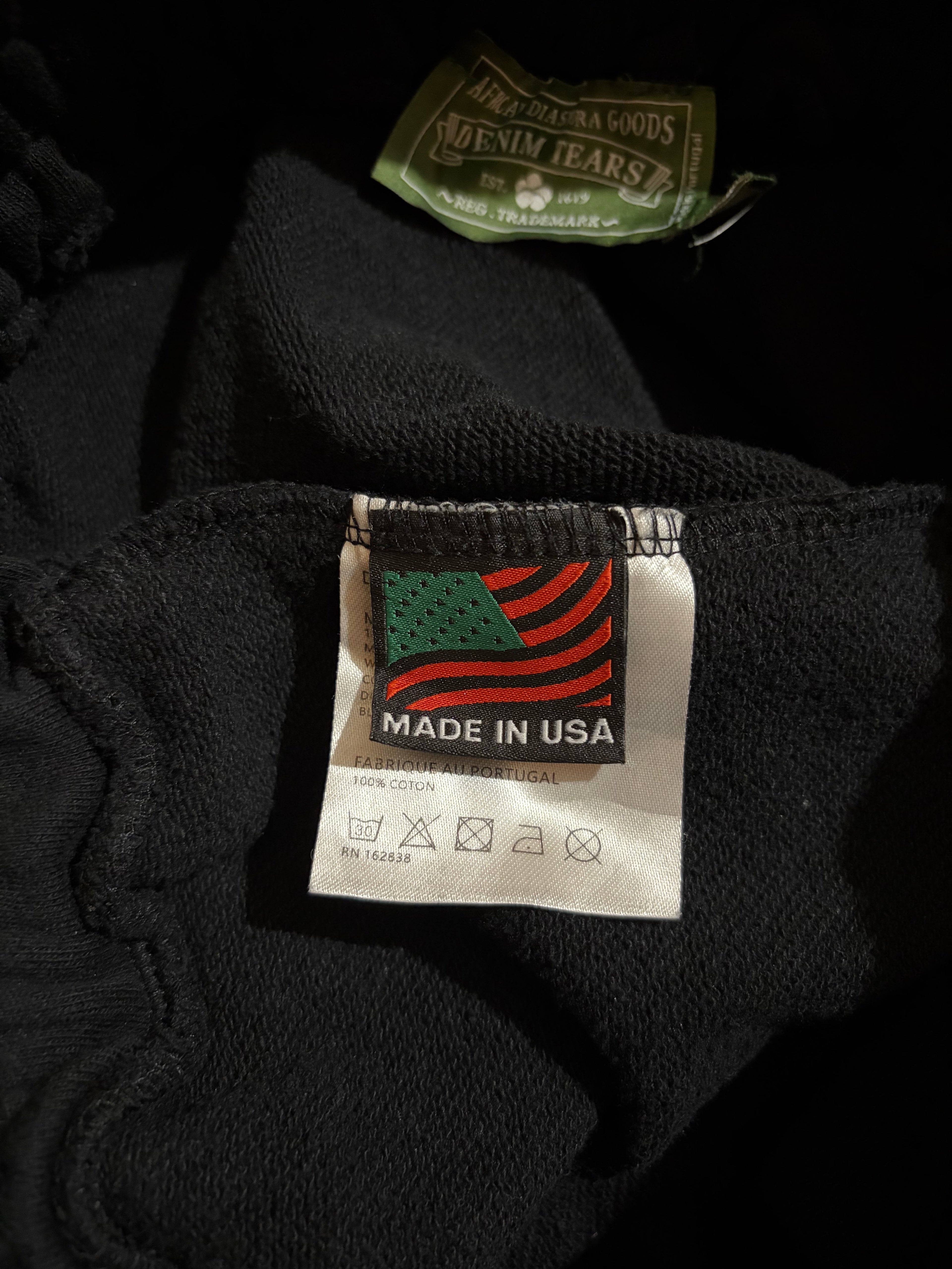 Denim Tears Black Cotton Shorts with White Floral Wreath Print