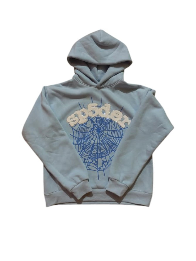 Sp5der Web Hoodie – Light Grey / Blue